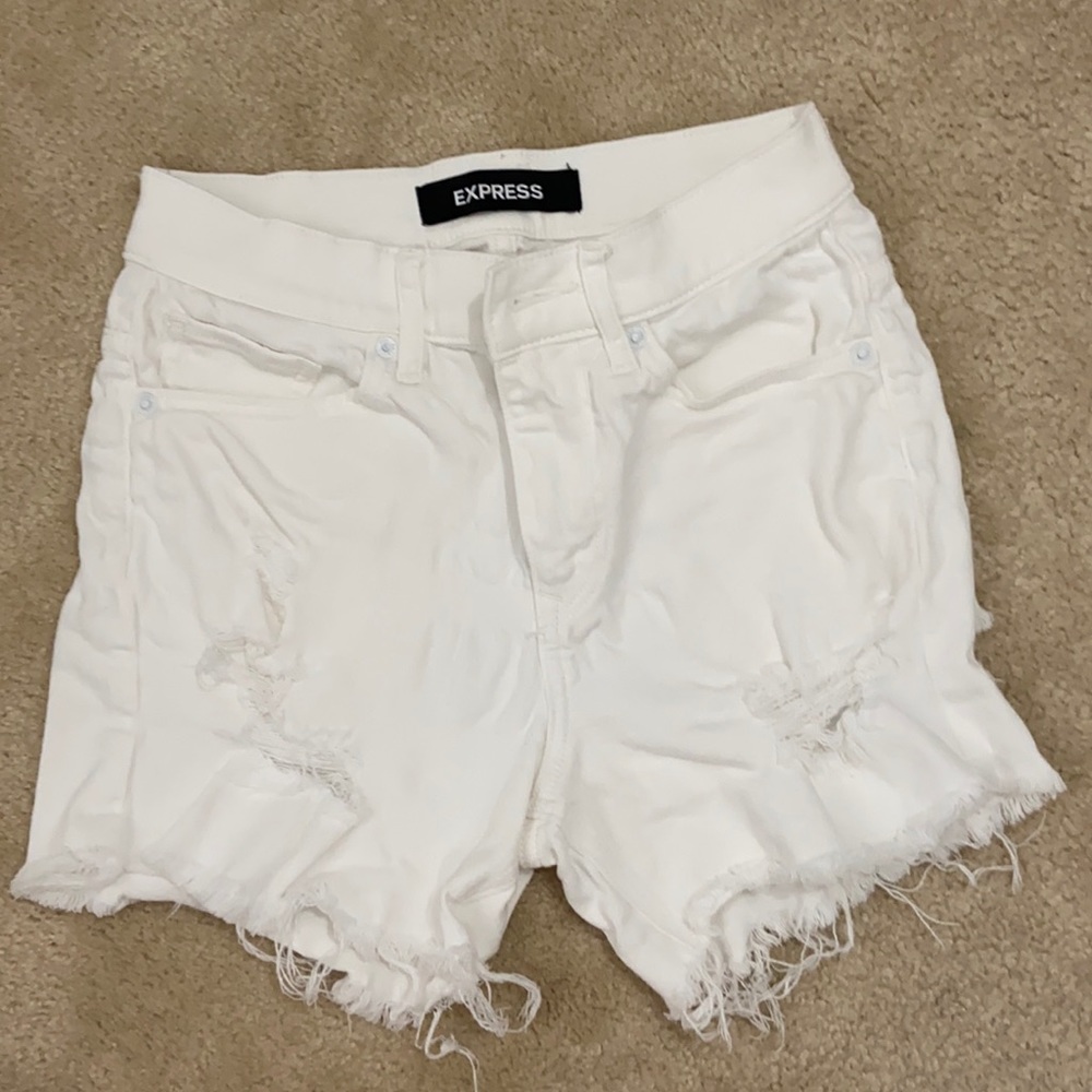 White denim ripped shorts